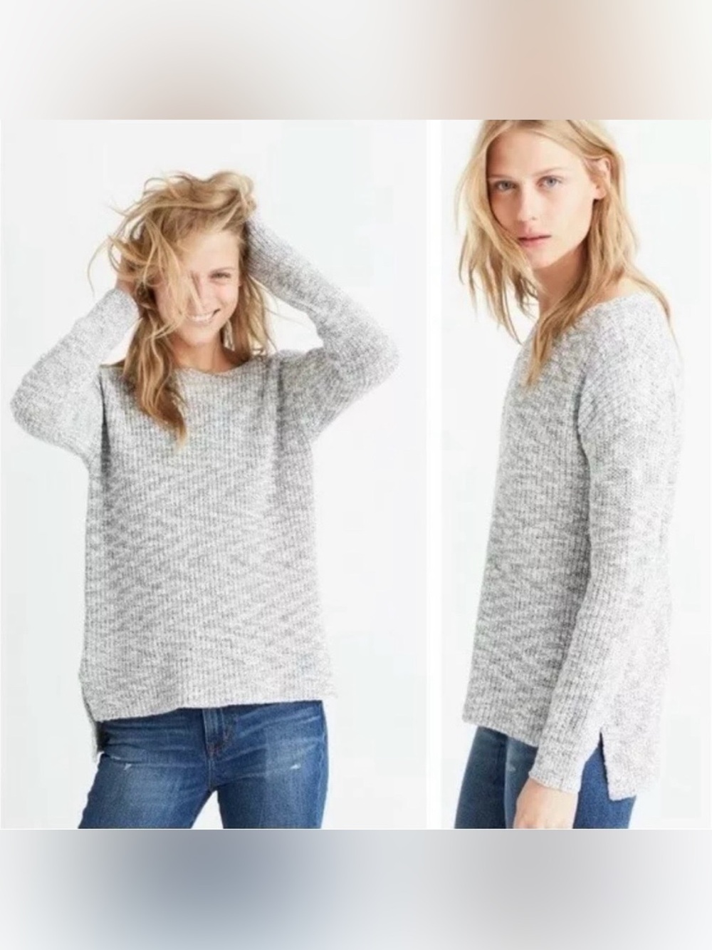 Madewell Eastbank Pullover Sweater - marled gray/white